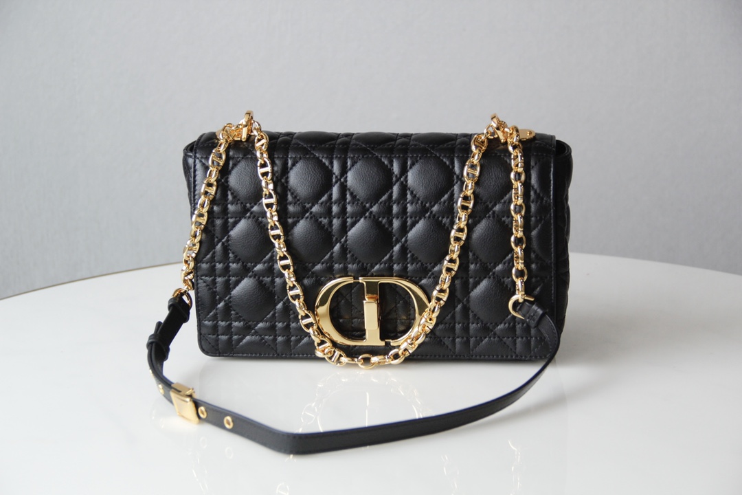 Medium Dior Caro Bag Black Cannage Supple Calfskin